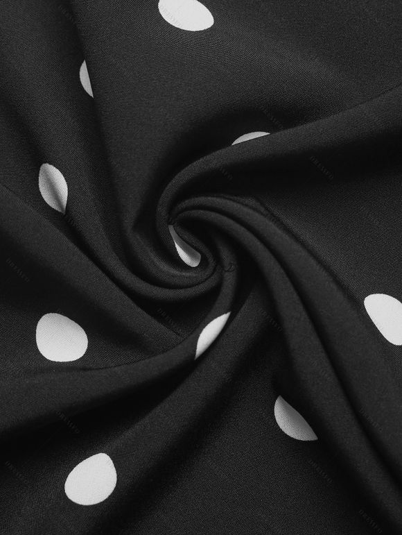 Vintage Vacation Jumpsuit Polka Dots Print Ruched Off the Shoulder Wide Leg Jumpsuit - Noir XL | US 12