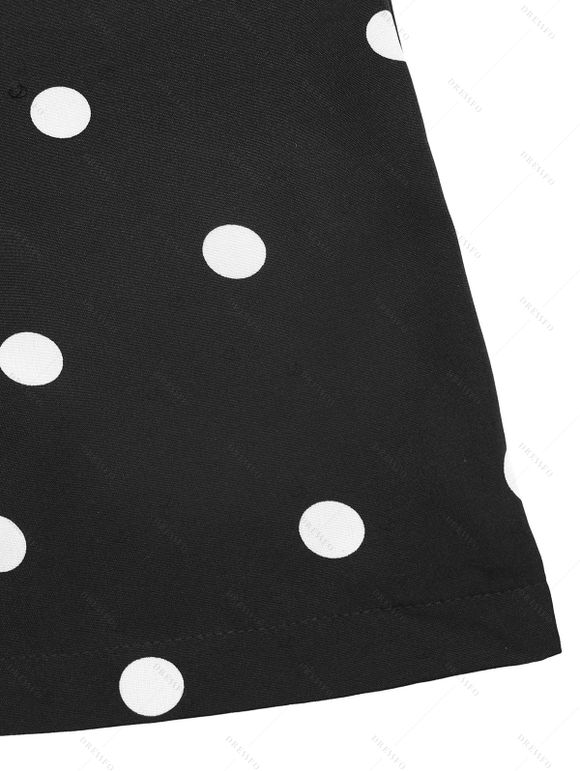 Vintage Vacation Jumpsuit Polka Dots Print Ruched Off the Shoulder Wide Leg Jumpsuit - Noir XL | US 12