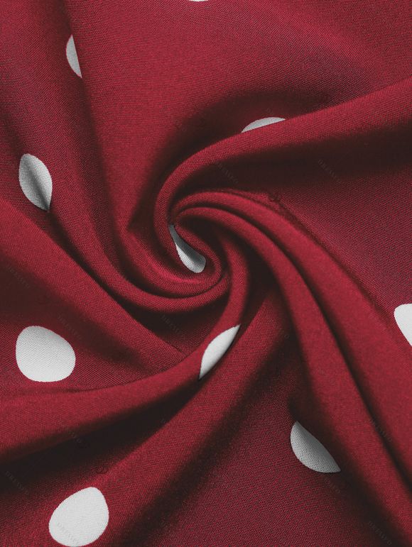 Vintage Vacation Jumpsuit Polka Dots Print Ruched Off the Shoulder Wide Leg Jumpsuit - Rouge Vineux XL | US 12