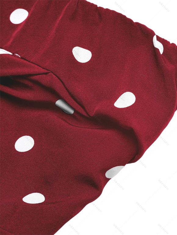 Vintage Vacation Jumpsuit Polka Dots Print Ruched Off the Shoulder Wide Leg Jumpsuit - Rouge Vineux XL | US 12
