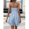 Vacation Romper Solid Color Smocked Ruffle Off the Shoulder Belt Romper - Bleu Poudre XL | US 10