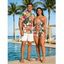 Vacation Couple Outfit Vibrant Tropical Floral Leaf Print Pocket Off the Shoulder Romper and Shirt Set - multicolor S | US 4