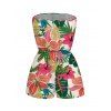 Vacation Couple Outfit Vibrant Tropical Floral Leaf Print Pocket Off the Shoulder Romper and Shirt Set - multicolor S | US 4