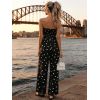 Vintage Vacation Couple Outfit Polka Dots Print Ruched Off the Shoulder Wide Leg Jumpsuit and Geometric Hollow Out Shirt Set - Noir S | US 4