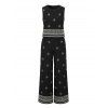 Vintage Vacation Couple Outfit Ethnic Print Tank Top Wide Leg Pants and Geometric Hollow Out Shirt Set - BLACK S | US 4