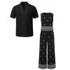 Vintage Vacation Couple Outfit Ethnic Print Tank Top Wide Leg Pants and Geometric Hollow Out Shirt Set - BLACK S | US 4
