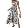 Vacation Couple Outfit Tropical Leaf Print Mock Button Belt Slit Maxi Dress and Geometric Hollow Out Shirt Set - Noir S | US 4