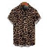 Vacation Couple Outfit Leopard Pattern Pocket Off the Shoulder Romper and Roll Up Sleeve Shirt Set - marron foncé S | US 4