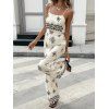 Bohemian Vacation Couple Outfit Ethnic Print Spaghetti Strap Wide Leg Jumpsuit and Textured Knitted Shirt Set - Beige S | US 4
