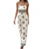 Bohemian Vacation Couple Outfit Ethnic Print Spaghetti Strap Wide Leg Jumpsuit and Textured Knitted Shirt Set - Beige S | US 4
