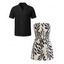 Vacation Couple Outfit Leaf Silhouette Print Smocked Tied Off the Shoulder Romper and Geometric Hollow Out Shirt Set - Noir S | US 4