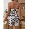 Vacation Couple Outfit Leaf Silhouette Print Smocked Tied Off the Shoulder Romper and Geometric Hollow Out Shirt Set - Noir S | US 4