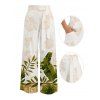 Vacation Couple Outfit Skew Neck Tank Top Tropical Banana Leaf Print Belt Pants and Shirt Shorts Set - WHITE S | US 4