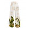 Vacation Couple Outfit Skew Neck Tank Top Tropical Banana Leaf Print Belt Pants and Shirt Shorts Set - WHITE S | US 4
