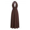 Robe de vacances vintage à pois, dos nu, maxi, style rétro - Brun M | US 6