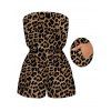 Vacation Couple Outfit Leopard Pattern Pocket Off the Shoulder Romper and Roll Up Sleeve Shirt Set - marron foncé S | US 4