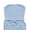Vacation Couple Outfit Solid Color Smocked Ruffle Off the Shoulder Belt Romper and Tropical Botanical Leaf Print Shirt Set - Bleu Poudre S | US 4