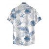 Vacation Couple Outfit Solid Color Smocked Ruffle Off the Shoulder Belt Romper and Tropical Botanical Leaf Print Shirt Set - Bleu Poudre S | US 4