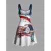 Independence Day Dress American Flag Eagle Statue of Liberty 250th Anniversary Print Ruched Bust Patriotic Dress - Blanc XXXXXL | US 20