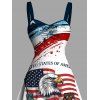 Independence Day Dress American Flag Eagle Statue of Liberty 250th Anniversary Print Ruched Bust Patriotic Dress - Blanc XXXXXL | US 20
