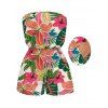 Vacation Romper Vibrant Tropical Floral Leaf Print Pocket Off the Shoulder Romper - multicolor XXL | US 14