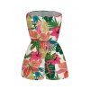 Vacation Romper Vibrant Tropical Floral Leaf Print Pocket Off the Shoulder Romper - multicolor XXL | US 14