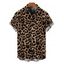 Men's Vacation Shirt Leopard Pattern Roll Up Sleeve Button Up Shirt - marron foncé 5XL