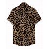 Men's Vacation Shirt Leopard Pattern Roll Up Sleeve Button Up Shirt - marron foncé 5XL