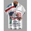Independence Day Couple Outfit American Flag Eagle Statue of Liberty 250th Anniversary Print Ruched Bust Dress and Shirt Patriotic Set - Blanc S | US 4