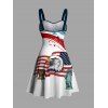 Independence Day Couple Outfit American Flag Eagle Statue of Liberty 250th Anniversary Print Ruched Bust Dress and Shirt Patriotic Set - Blanc S | US 4