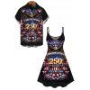 Independence Day Couple Outfit 250th Anniversary Eagle American Flag Elements Print Dress and Shirt Patriotic Set - Noir S | US 4