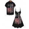 Independence Day Couple Outfit Vintage American Flag 250th Anniversary Print Dress and Roll Up Sleeve Shirt Patriotic Set - Noir S | US 4