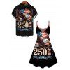 Independence Day Couple Outfit Eagle American Flag Elements 250 Anniversary Print Dress and Shirt Patriotic Set - Noir S | US 4