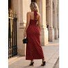 Vintage Vacation Dress Polka Dots Print Open Back Maxi Retro Halter Dress - Rouge Vineux XL | US 12