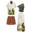 Vacation Couple Outfit Skew Neck Tank Top Tropical Banana Leaf Print Belt Pants and Shirt Shorts Set - Blanc S | US 4