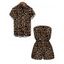Vacation Couple Outfit Leopard Pattern Pocket Off the Shoulder Romper and Roll Up Sleeve Shirt Set - marron foncé S | US 4