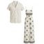 Bohemian Vacation Couple Outfit Ethnic Print Spaghetti Strap Wide Leg Jumpsuit and Textured Knitted Shirt Set - Beige S | US 4