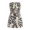 Fresh Style Vacation Romper Leaf Silhouette Print Smocked Tied Mock Button Off the Shoulder Romper - Beige XL | US 10