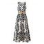 Vacation Dress Tropical Leaf Print Mock Button Belt Slit Maxi Dress - Beige XL | US 10