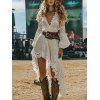 Vintage Western Style Lace Dress Scalloped Ruffled Hem Flare Sleeve High Low Dress - Blanc de Crème XXL | US 14