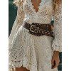 Vintage Western Style Lace Dress Scalloped Ruffled Hem Flare Sleeve High Low Dress - Blanc de Crème XXL | US 14