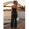 Vintage Vacation Jumpsuit Polka Dots Print Ruched Off the Shoulder Wide Leg Jumpsuit - Noir XL | US 12