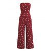 Vintage Vacation Jumpsuit Polka Dots Print Ruched Off the Shoulder Wide Leg Jumpsuit - Rouge Vineux XL | US 12