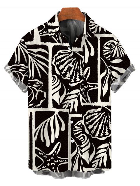 Chemise de vacances pour homme, monochrome, à imprimé coquillage et feuilles, boutonnée