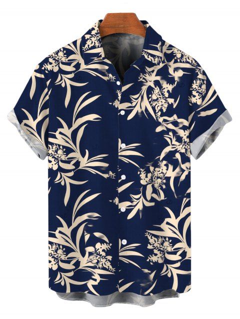 Chemise de vacances pour homme, imprimé botanique, boutonnée