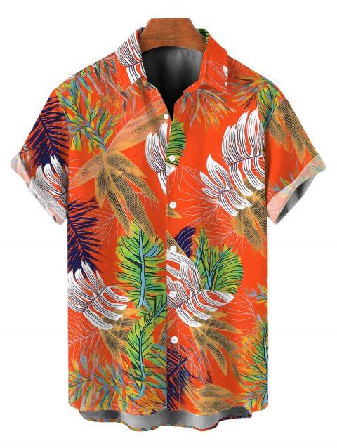Chemise de vacances pour homme à motif tropical de feuilles de palmier, colorblock, boutonnée