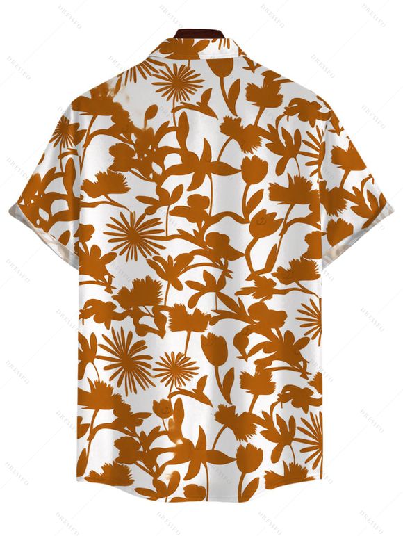Men's Vacation Shirt Allover Vintage Botanical Floral Silhouette Print Button Up Shirt - Brun Légère XXXXXL | US 20