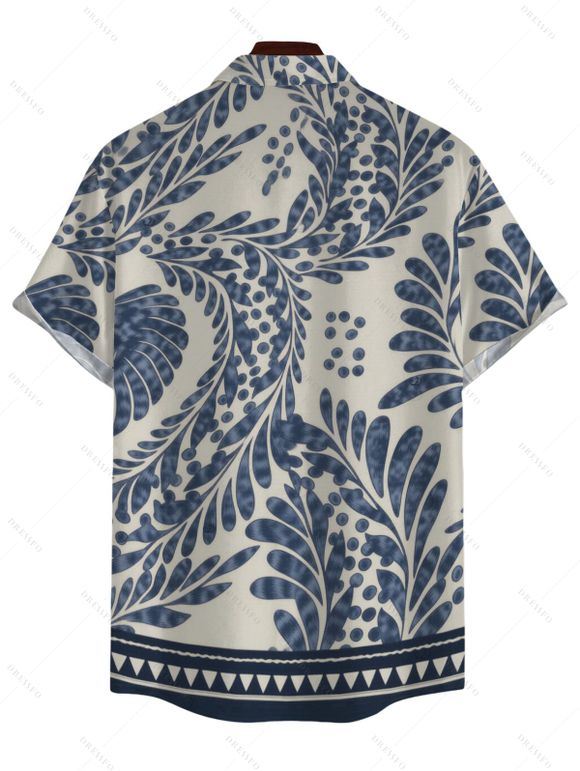 Men's Vintage Shirt Botanical Print Shirt Roll Up Sleeve Button Up Retro Shirt - Bleu gris 5XL