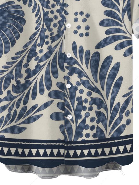Men's Vintage Shirt Botanical Print Shirt Roll Up Sleeve Button Up Retro Shirt - Bleu gris 5XL