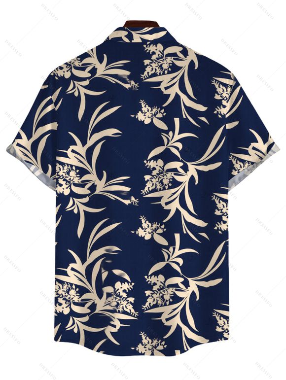 Men's Vacation Shirt Botanical Silhouette Print Button Up Shirt - Bleu de Minuit XXXXXL | US 20